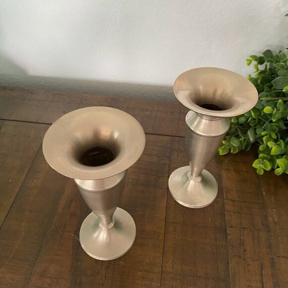 Department 56 Art Deco Silver Tone Candle Stick Holders - Set of 2 - Picture 2 of 4